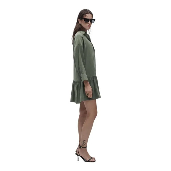 ZARA | Dark Khaki | FLOUNCED MINI DRESS - Picture 7 of 10